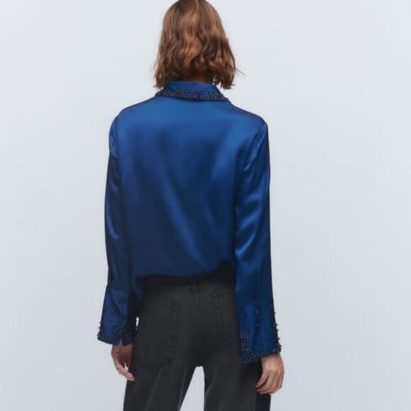 ZARA RHINESTONE SATIN EFFECT SHIRT - Picture 3 of 9